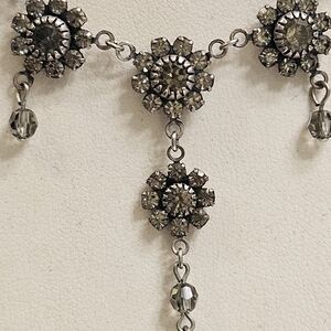 Liz Palacios Earring and Necklace Set Grey Silver Swarovski Crystals